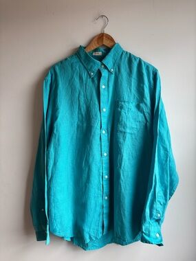 J. Crew Linen Bright Blue Button-Down Shirt